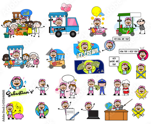 Different Concepts with Cartoon Vendor Character - Set of Concepts Vector illustrations