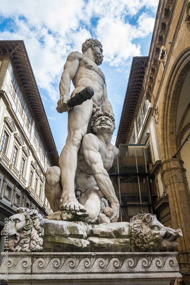 Statue of Hercules. Hercules kills the fire breathing monster Cacus.