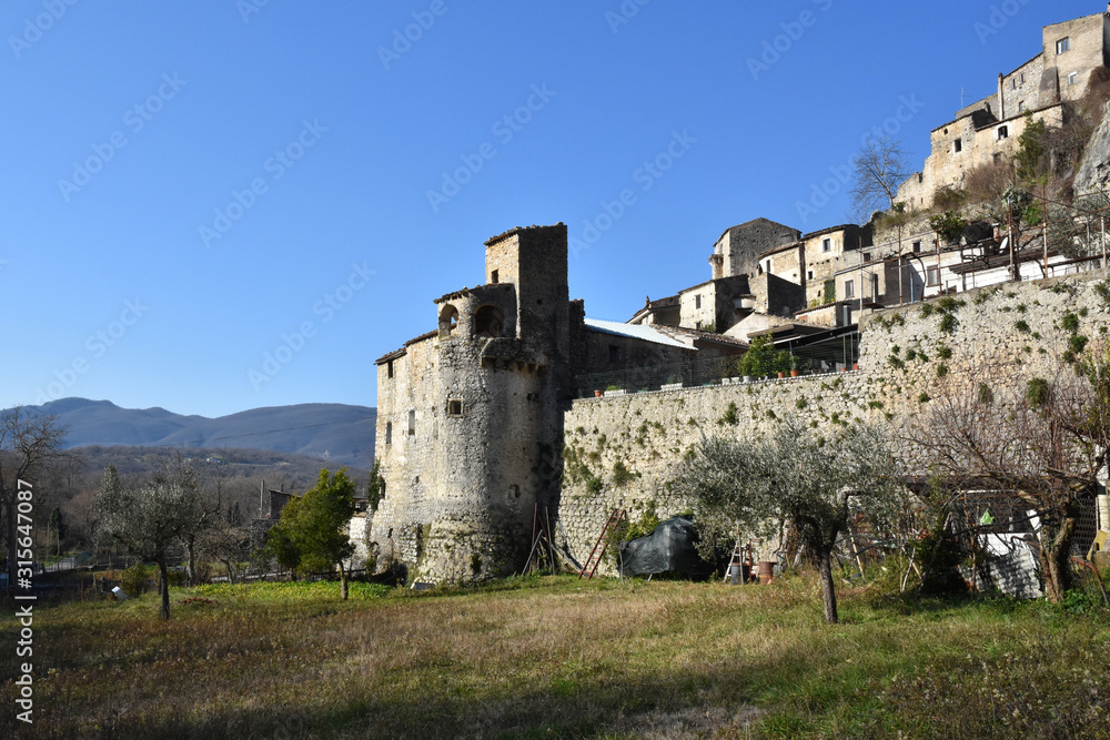 View of a medieval village in the Italian countryside