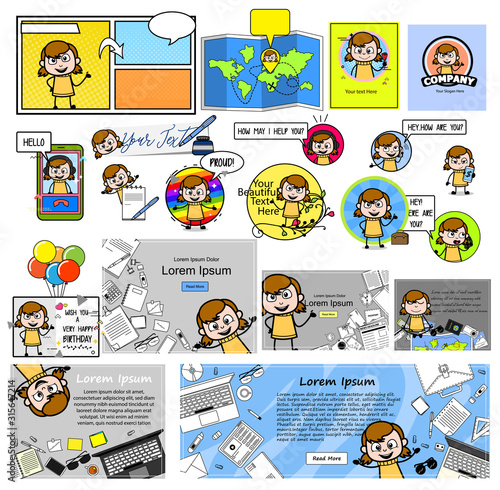 Cartoon Teen Girl with Various Concepts - Collection of Vector illustrations