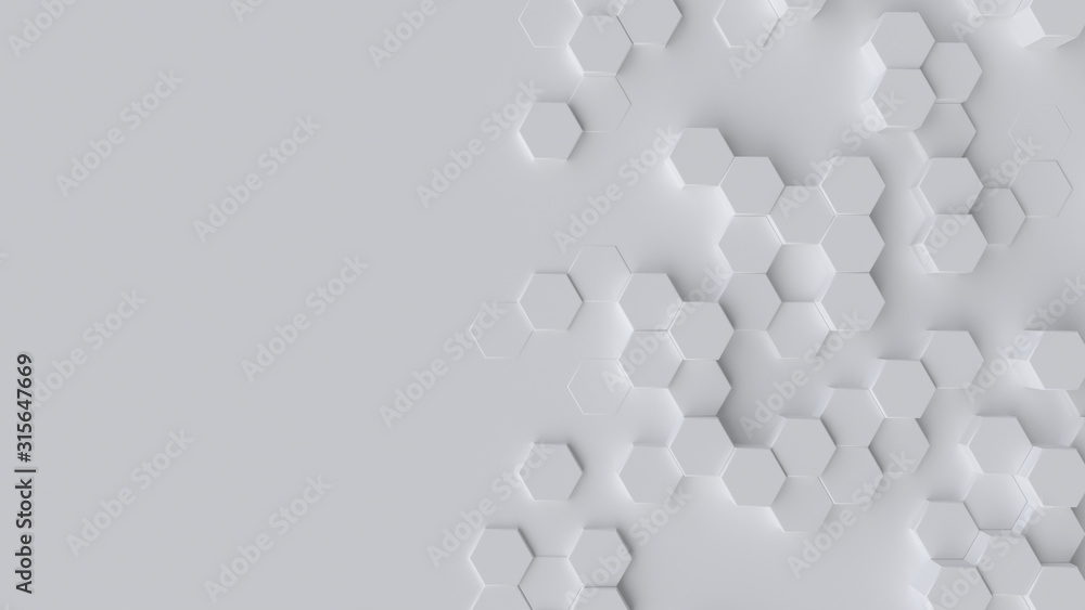 Grayscale background with hexagon pattern - 3D Rendering