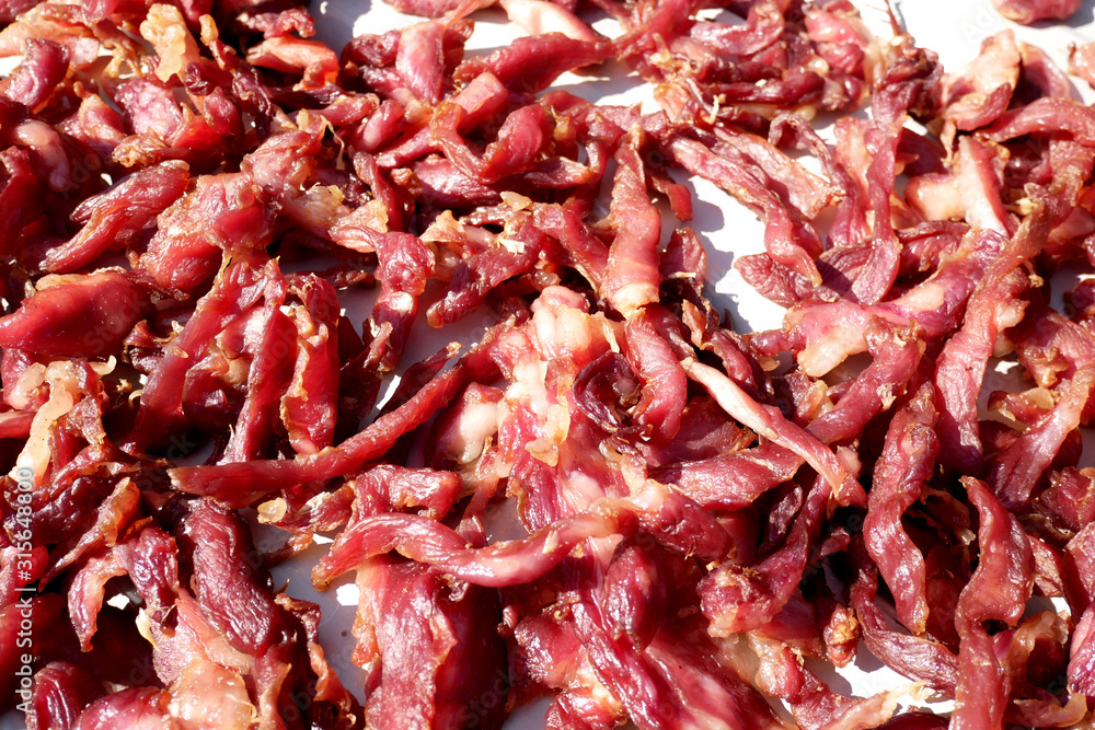 Dry Buffalo Meat, Red Meat dry background, dried beef Dry Buffalo Meat, Red Meat dry background, dried beef