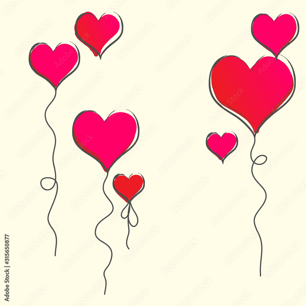 Greeting Card with Flying Balloons. Valentines Day.
