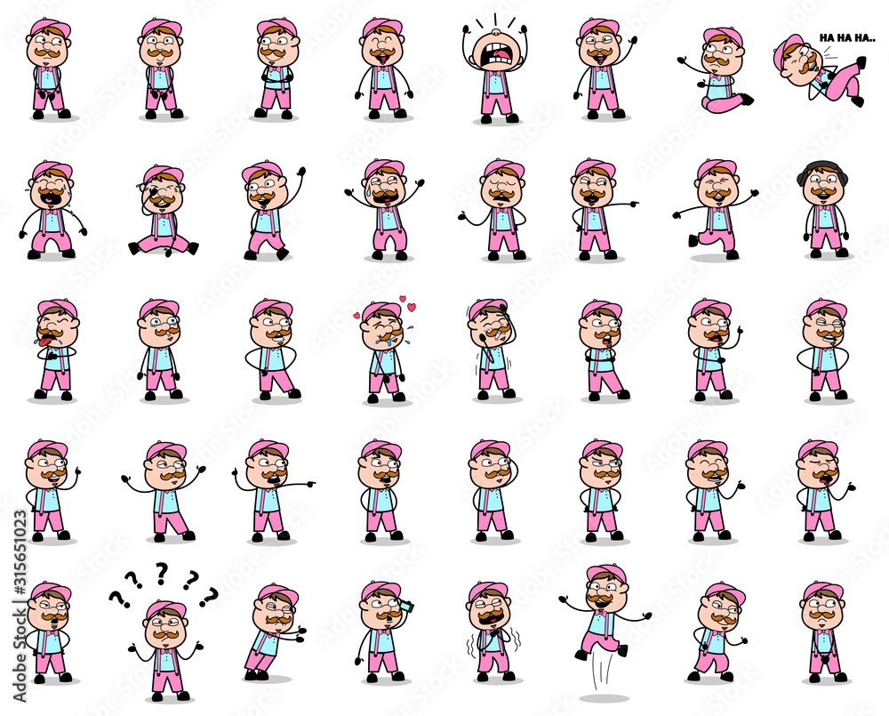 Poses of Comic Vendor Character - Set of Concepts Vector illustrations Poses of Comic Vendor Character - Set of Concepts Vector illustrations