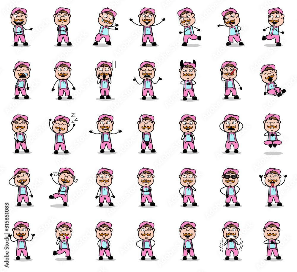 Poses Collection of Cartoon Vendor - Set of Concepts Vector illustrations Poses Collection of Cartoon Vendor - Set of Concepts Vector illustrations