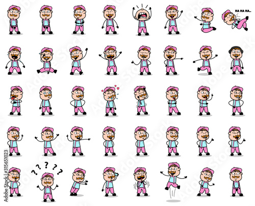 Poses of Comic Vendor Character - Set of Concepts Vector illustrations