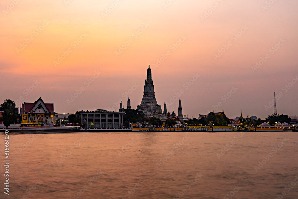 Arun Temple at river side, Thailand