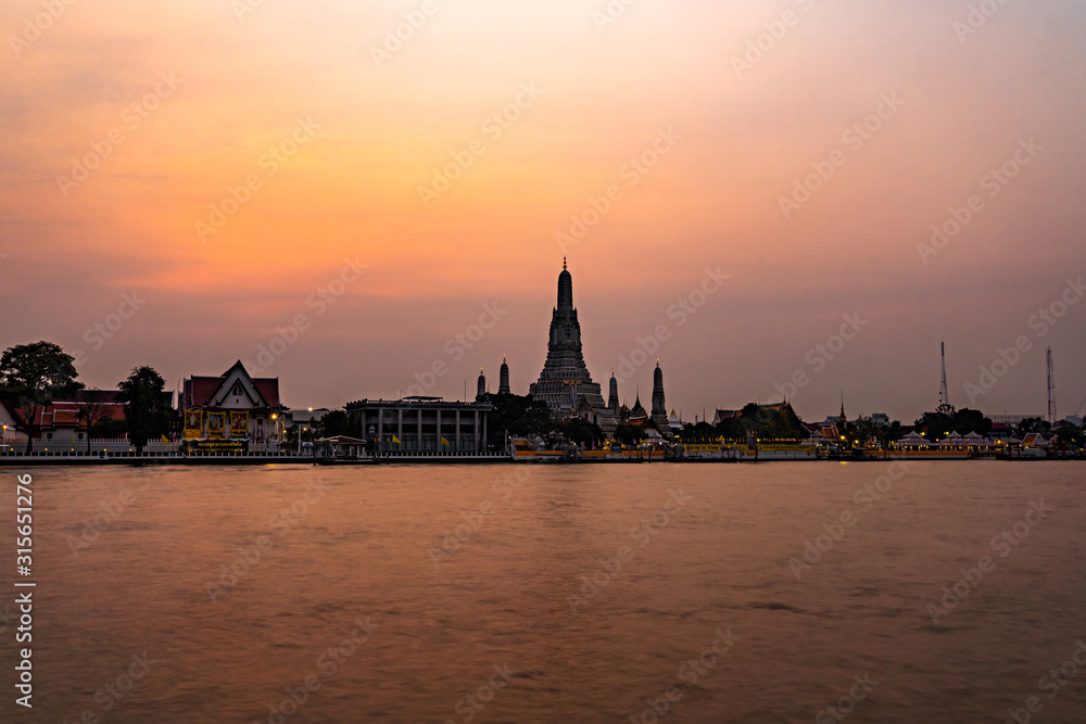 Arun Temple at river side, Thailand