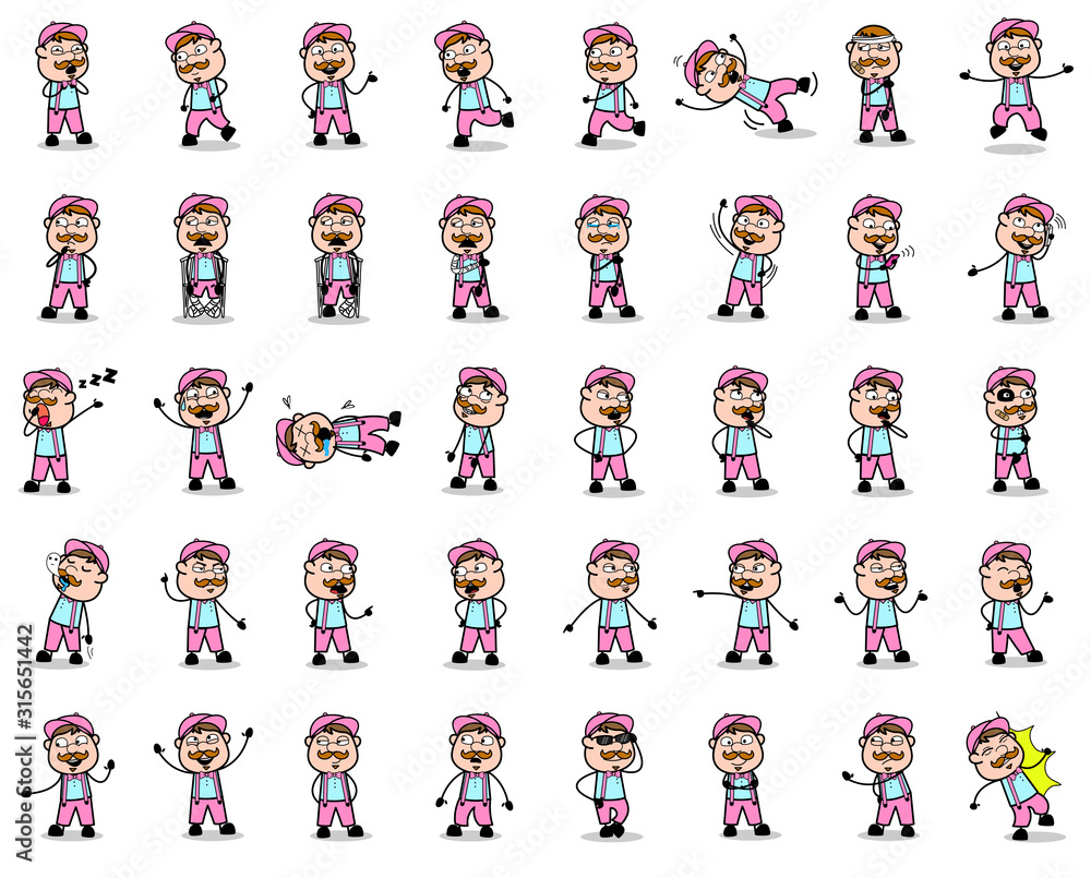 Poses of Cartoon Vendor Character - Set of Concepts Vector illustrations Poses of Cartoon Vendor Character - Set of Concepts Vector illustrations