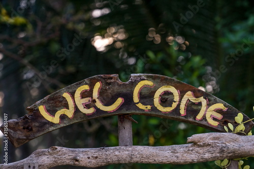 Wooden welcome sign photo