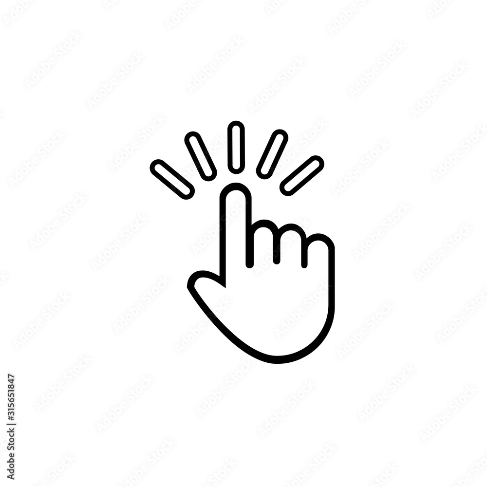 Hand click vector icon, clicking pointer sign. Hand click vector icon, clicking pointer sign.