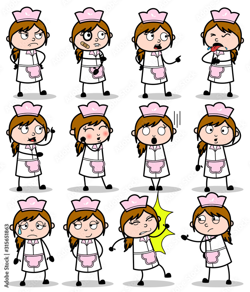 Various Cartoon Waitress Poses - Set of Concepts Vector illustrations Various Cartoon Waitress Poses - Set of Concepts Vector illustrations