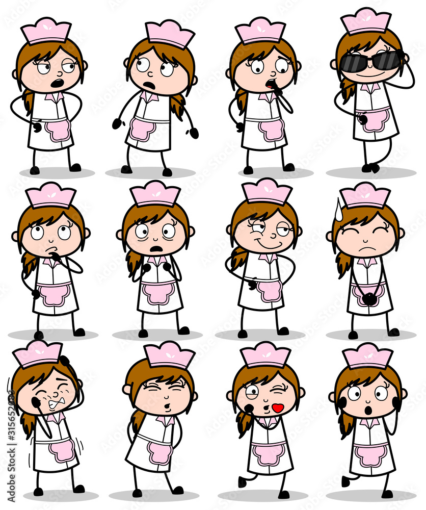 Many Cartoon Waitress Poses - Set of Concepts Vector illustrations Many Cartoon Waitress Poses - Set of Concepts Vector illustrations