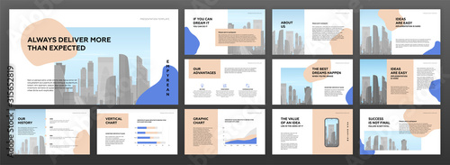 Modern minimalistic powerpoint presentation templates for business and construction. Use for modern keynote presentation brochure design, website slider, landing page, annual report, company profile.