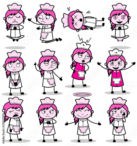 Vintage Comic Waitress - Set of Concepts Vector illustrations