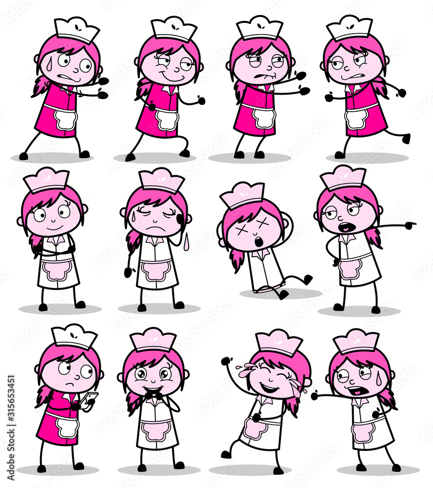 Cartoon Female Waitress - Set of Concepts Vector illustrations Cartoon Female Waitress - Set of Concepts Vector illustrations