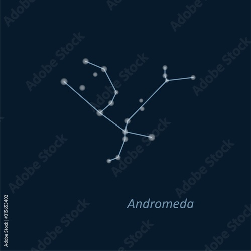 Science astronomy, stars on deep blue background. Andromeda constellation. Vector illustration.