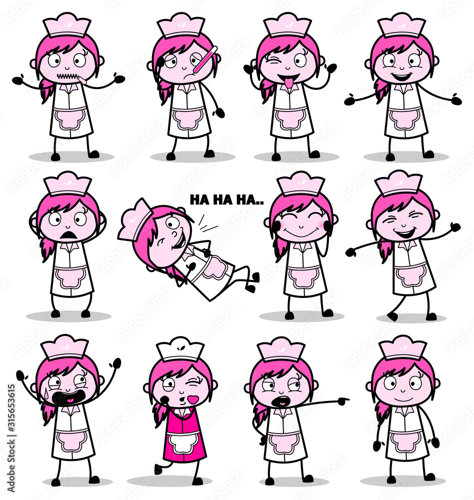 Female Comic Waitress Characters - Set of Concepts Vector illustrations Female Comic Waitress Characters - Set of Concepts Vector illustrations