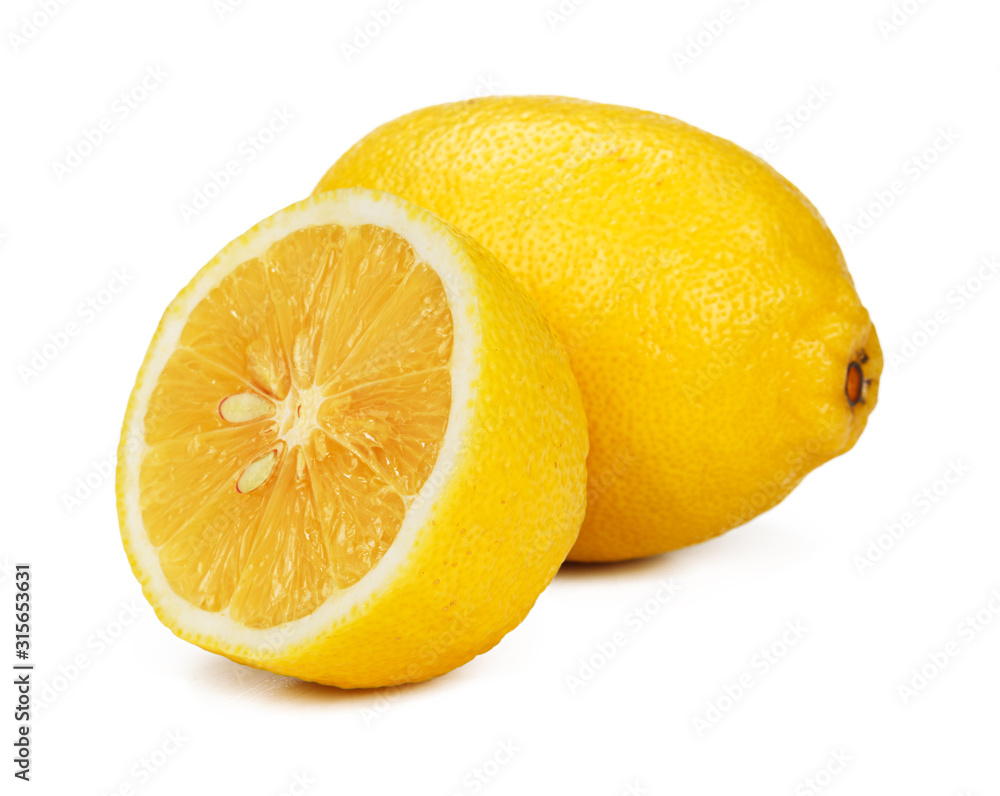 Cut lemon slice isolated on white background