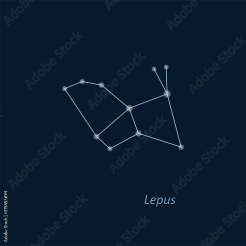 Science astronomy, star chart on deep blue background. Lepus constellation. Vector illustration. Hare.