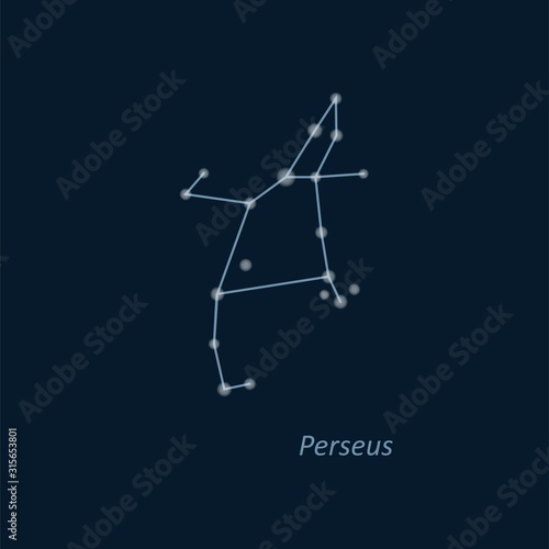 Science astronomy, star chart on deep blue background. Perseus constellation. Vector illustration.