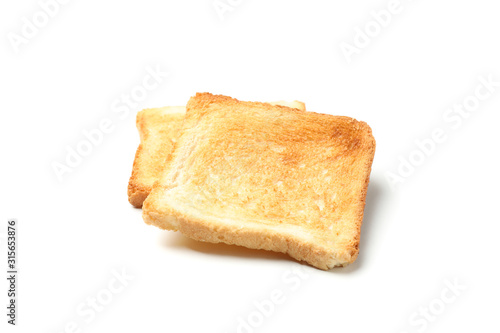 Two slices of bread toasts isolated on white background