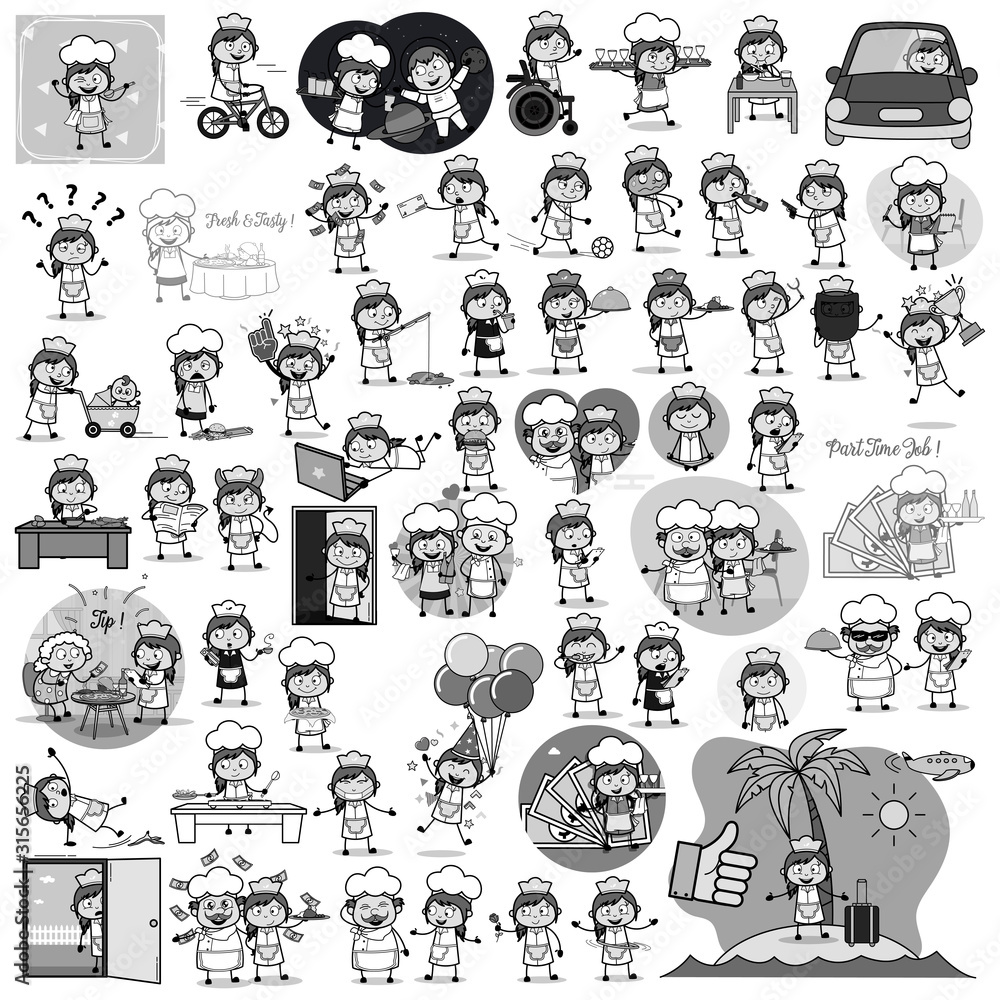 Fototapeta premium Retro Comic Waitress Concepts - Various Concepts Vector illustrations