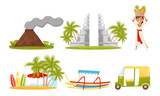 Bali Symbols Vector Set. Famous and Favorite Tourist Destination
