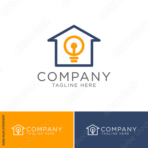 simple monoline logo of house illustration and lights vector