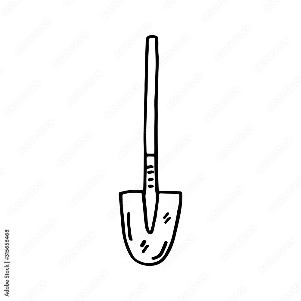 Shovel for gardening vector doodle line art illustration, sticker, icon. Isolated on white background. Easy to change color. Design element. Gardening tools for small home garden. Shovel for gardening vector doodle line art illustration, sticker, icon. Isolated on white background. Easy to change color. Design element. Gardening tools for small home garden.