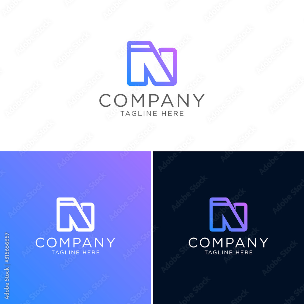 Logo design of abstract folder with letter N modern style Logo design of abstract folder with letter N modern style