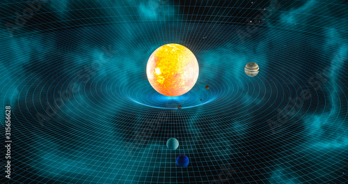 Obraz na płótnie Solar system model with planet revolving around the sun in its gravitational poo
