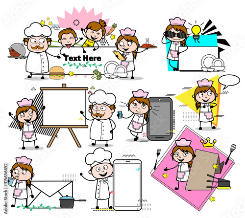 Various Types of Cartoon Waitress - Set of Concepts Vector illustrations