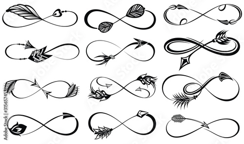 Infinity symbol icons vector illustration. Arrow tattoo