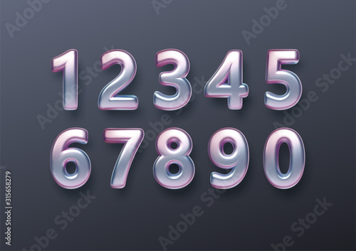 Realistic 3d golden font color rainbow holographic numbers isolated on black background. Design element for holiday greeting flyers, banners, certificates, postcards. Vector illustration