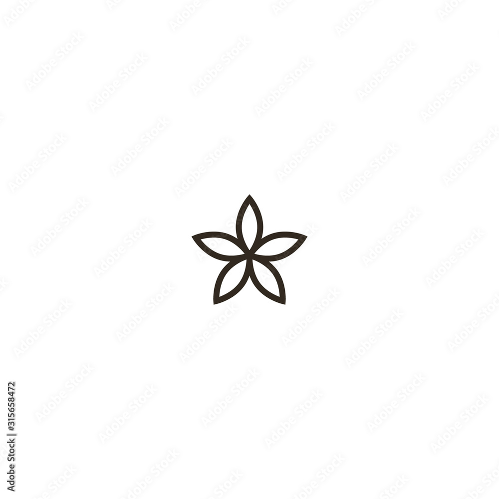 black and white simple line art vector iconic sign of a blooming five-petal flower black and white simple line art vector iconic sign of a blooming five-petal flower