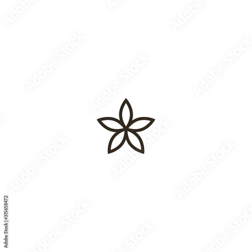 black and white simple line art vector iconic sign of a blooming five-petal flower