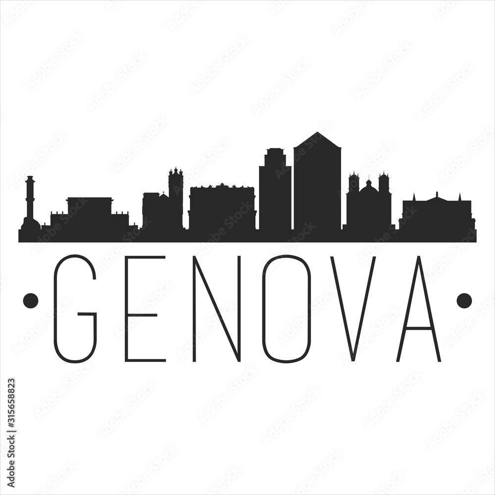 Genova Italy Skyline Silhouette Design City Vector Art Famous Buildings 