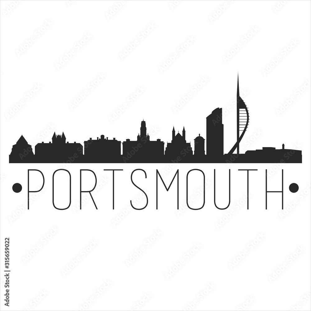 Portsmouth England. City Skyline. Silhouette City. Design Vector. Famous Monuments.