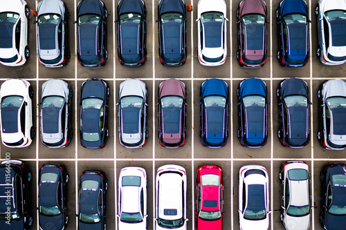 Aerial of Parked Cars photo