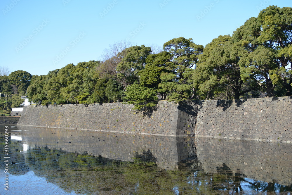 ２０２０年東京オリンピックの年の東京の風景　正月の皇居のお堀の風景