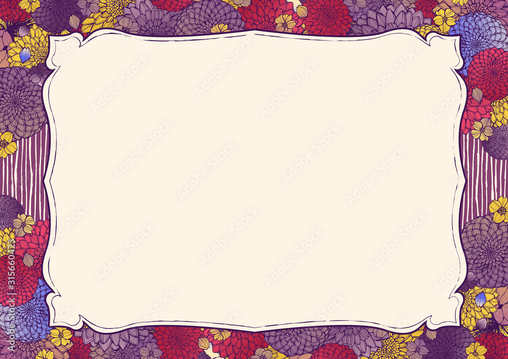 和柄の背景素材 レトロ アンティーク 和風 着物風 手書きの花柄 結婚式のフレーム素材 Stock Photo Adobe Stock