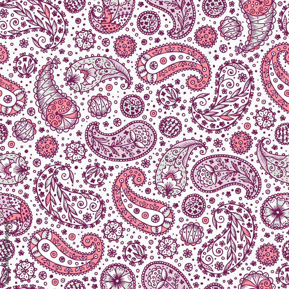 Abstract floral seamless pattern. Hand drawn doodle Paisley. Oriental patterns