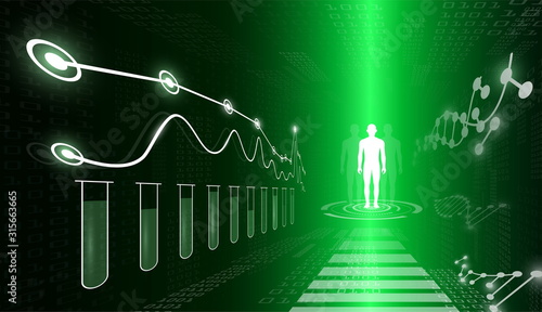 abstract background technology concept in green light,human body heal,technology modern medical science in future and global international medical with tests analysis clone DNA human