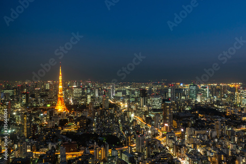 Aerial view of Tokyo tower at twilight   landmark of Japan