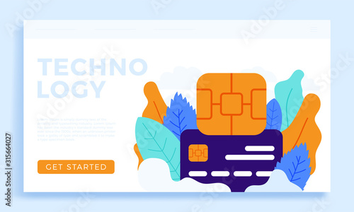 Chip and credit card vector stock illustration isolated on a white background for landing page or presentation . The concept of digital technology in the banking sector. EMV chip bank credit card