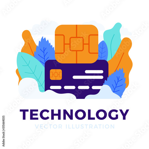 Chip and credit card vector stock illustration isolated on a white background for landing page or presentation . The concept of digital technology in the banking sector. EMV chip bank credit card