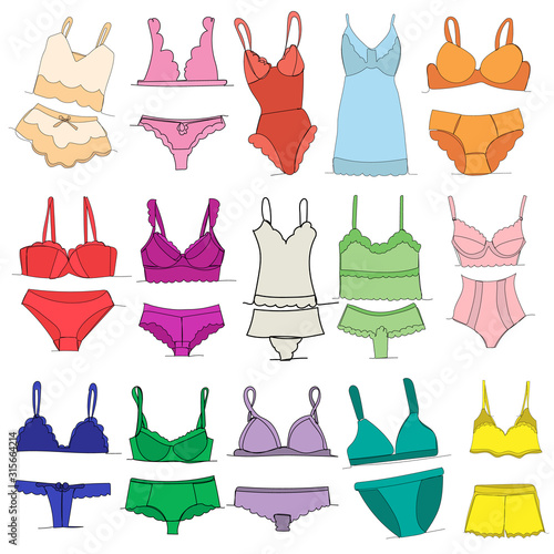isolated, continuous line briefs and bra set