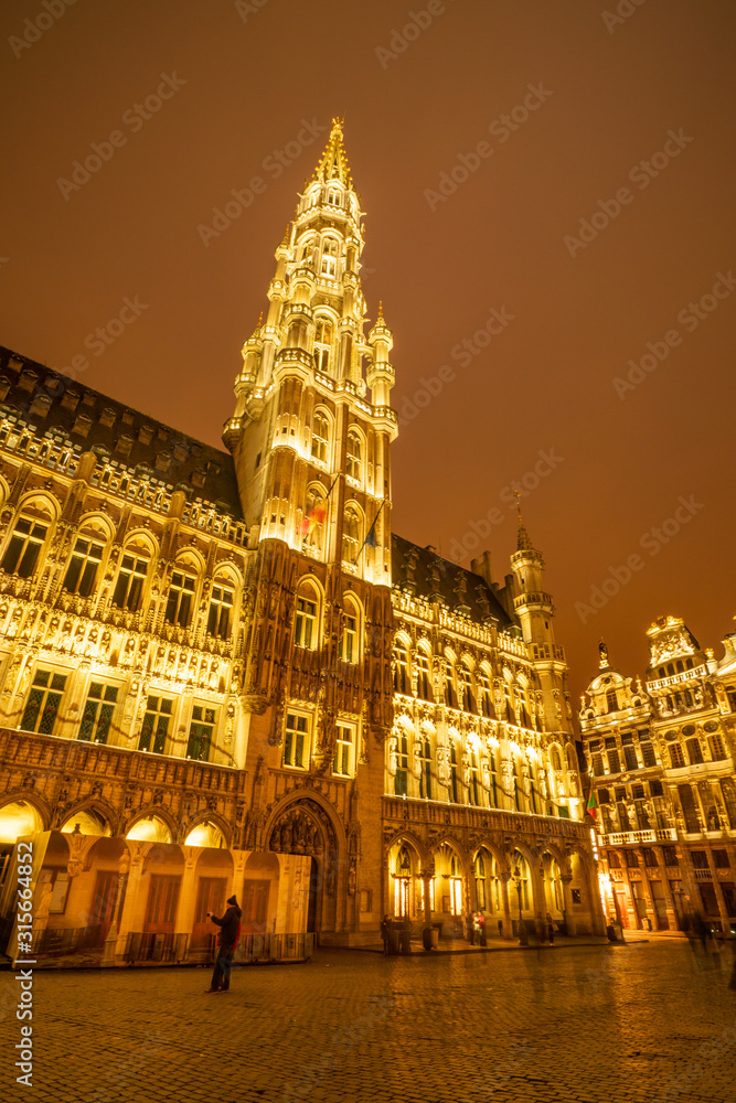 Brussels Grand place at night, Belgium