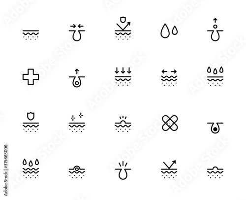 Pores and Skin. SkinCare. Set of Vector Line Icons.